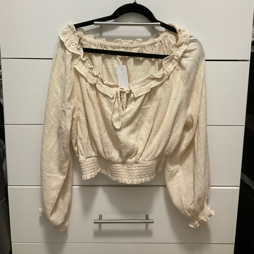 Cream Long Sleeve Blouse Top